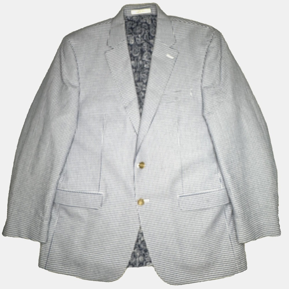 Chaps Sport Coat Mens 42R Blue Seersucker Cotton Paisley Lining 2-Button Blazer